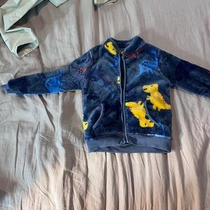 Lola + The Boys Fuzzy Dinosaur Zip Jacket Toddler Size 2-3Y Blue
